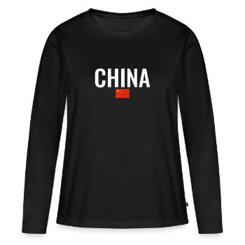 Chine Drapeau chinois Chinois - T-shirt manches longues Premium bio Femme - noir - Devant - Julia (174cm)