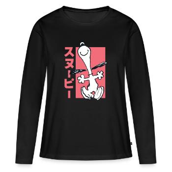 Peanuts Design Mit Rennendem Snoopy Lustig - Frauen Premium Bio Langarmshirt - Schwarz - Vorne - Julia (174cm)