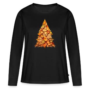 Symphonie d’automne : Arbre à feuilles caduques et conifères dans le - T-shirt manches longues Premium bio Femme - noir - Devant - Julia (174cm)