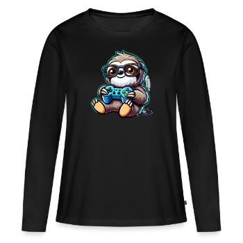 Conception PC de joueur de paresseux Nerd drôle - T-shirt manches longues Premium bio Femme - noir - Devant - Julia (174cm)