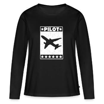 Cadeau pilote avion avion pilote jet - T-shirt manches longues Premium bio Femme - noir - Devant - Julia (174cm)