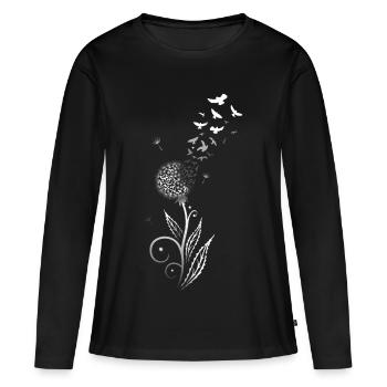 Pissenlit en filigrane avec volée d'oiseaux. - T-shirt manches longues Premium bio Femme - noir - Devant - Julia (174cm)