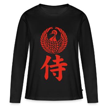 Emblème samouraï du clan Mori (rouge) - T-shirt manches longues Premium bio Femme - noir - Devant - Julia (174cm)