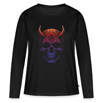 Totenkopf mit Hörnern - Frauen Premium Bio Langarmshirt - Schwarz - Vorne - Julia (174cm)