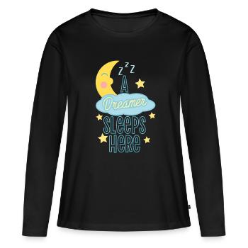 Schlafender Träumer Astronaut Design - Frauen Premium Bio Langarmshirt - Schwarz - Vorne - Julia (174cm)