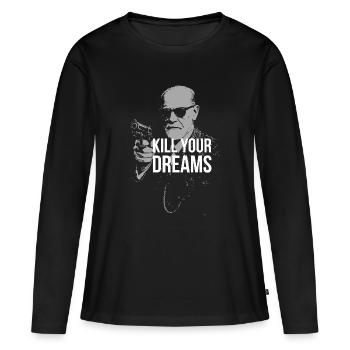 Sigmund Freud avec une arme et une citation inspirante - T-shirt manches longues Premium bio Femme - noir - Devant - Julia (174cm)