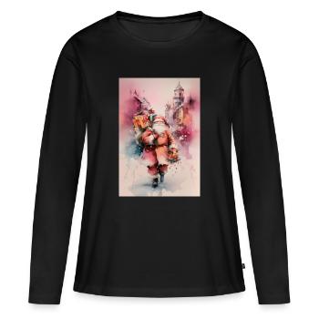 Städtischer Aquarell-Weihnachtsmann und Geschenke - Frauen Premium Bio Langarmshirt - Schwarz - Vorne - Julia (174cm)
