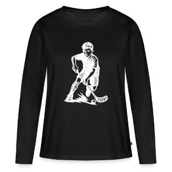 Motif floorball avec valeur de reconnaissance - T-shirt manches longues Premium bio Femme - noir - Devant - Julia (174cm)
