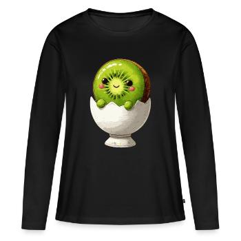Kiwifrucht im Eierschale-Lächeln - Frauen Premium Bio Langarmshirt - Schwarz - Vorne - Julia (174cm)