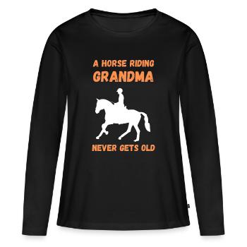 Une grand-mère équitatrice - T-shirt manches longues Premium bio Femme - noir - Devant - Julia (174cm)