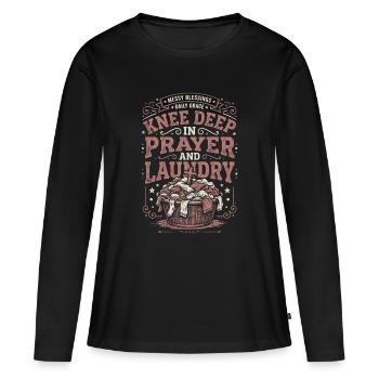 Jusqu’aux genoux dans la prière et la lessive Bénédictions désordonnées - T-shirt manches longues Premium bio Femme - noir - Devant - Julia (174cm)