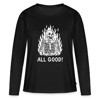 Flaming Skeleton Thumbs Up ALL GOOD - Frauen Premium Bio Langarmshirt - Schwarz - Vorne - Julia (174cm)