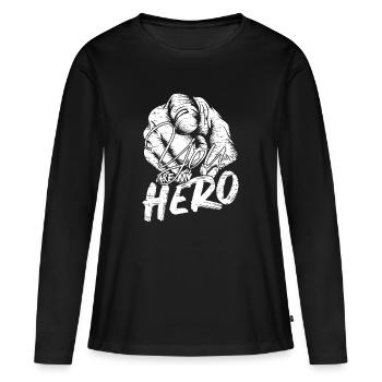 Du bist mein Held - Frauen Premium Bio Langarmshirt - Schwarz - Vorne - Julia (174cm)