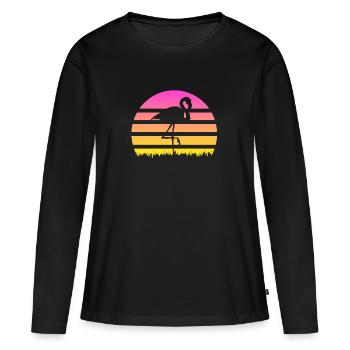 flamant rose coucher de soleil - T-shirt manches longues Premium bio Femme - noir - Devant - Julia (174cm)