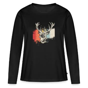 Bois de cerf chasse chasseur cerf - T-shirt manches longues Premium bio Femme - noir - Devant - Julia (174cm)