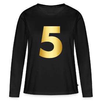 5 or | Golden Five - T-shirt manches longues Premium bio Femme - noir - Devant - Julia (174cm)