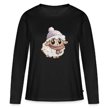 Mouton mignon avec écharpe et chapeau à pompon. - T-shirt manches longues Premium bio Femme - noir - Devant - Julia (174cm)