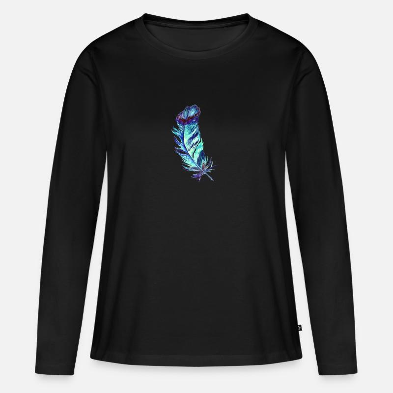 Federn - Frauen Premium Bio Langarmshirt - Schwarz