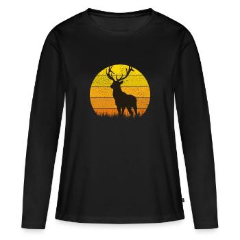 Hirsch - Frauen Premium Bio Langarmshirt - Schwarz - Vorne - Julia (174cm)