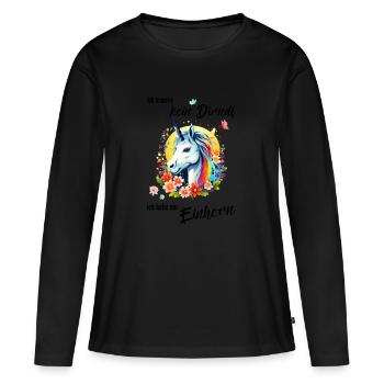 Ich brauche kein Dirndl, ich habe ein Einhorn - Frauen Premium Bio Langarmshirt - Schwarz - Vorne - Julia (174cm)