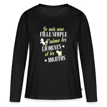 Licornes et Mojito - T-shirt manches longues Premium bio Femme - noir - Devant - Julia (174cm)
