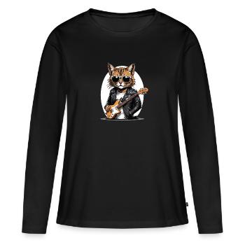 Cat Rocker Cat HardRock Gift - T-shirt manches longues Premium bio Femme - noir - Devant - Julia (174cm)