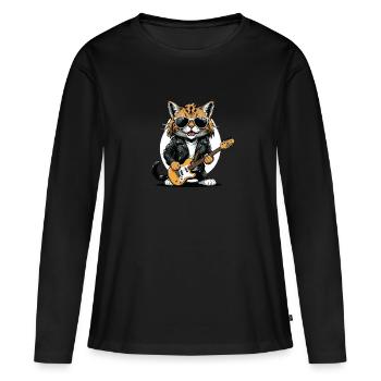 Cat Rocker Cat HardRock Gift - T-shirt manches longues Premium bio Femme - noir - Devant - Julia (174cm)