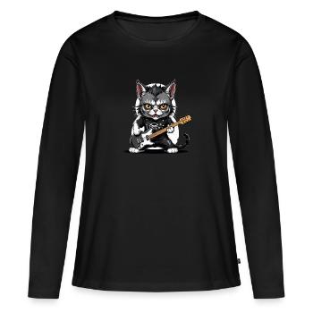 Cat Rocker Cat HardRock Gift - T-shirt manches longues Premium bio Femme - noir - Devant - Julia (174cm)