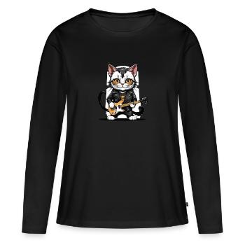 Cat Rocker Cat HardRock Gift - T-shirt manches longues Premium bio Femme - noir - Devant - Julia (174cm)