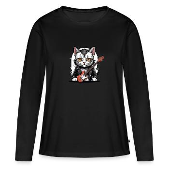 Cat Rocker Cat HardRock Gift - T-shirt manches longues Premium bio Femme - noir - Devant - Julia (174cm)