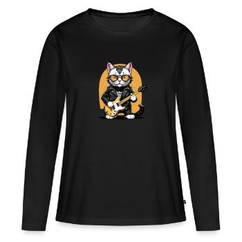 Cat Rocker Cat HardRock Gift - T-shirt manches longues Premium bio Femme - noir - Devant - Julia (174cm)