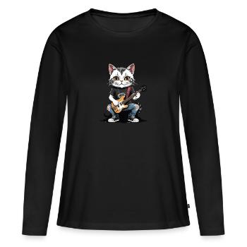 Cat Rocker Cat HardRock Gift - T-shirt manches longues Premium bio Femme - noir - Devant - Julia (174cm)