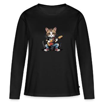 Cat Rocker Cat HardRock Gift - T-shirt manches longues Premium bio Femme - noir - Devant - Julia (174cm)
