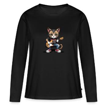 Cat Rocker Cat HardRock Gift - T-shirt manches longues Premium bio Femme - noir - Devant - Julia (174cm)