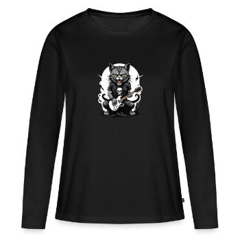 Cat Rocker Cat HardRock Gift - T-shirt manches longues Premium bio Femme - noir - Devant - Julia (174cm)