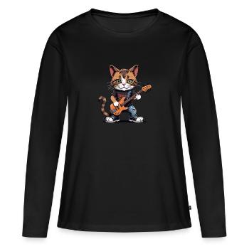 Cat Rocker Cat HardRock Gift - T-shirt manches longues Premium bio Femme - noir - Devant - Julia (174cm)