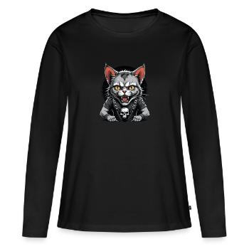 Cat Rocker Cat HardRock Gift - T-shirt manches longues Premium bio Femme - noir - Devant - Julia (174cm)