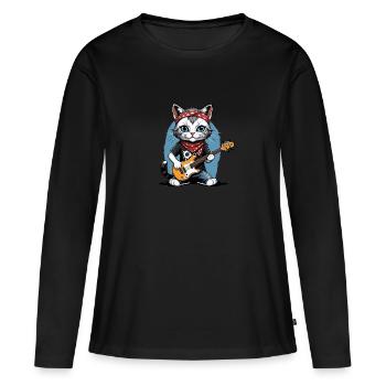 Cat Rocker Cat HardRock Gift - T-shirt manches longues Premium bio Femme - noir - Devant - Julia (174cm)