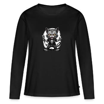 Cat Rocker Cat HardRock Gift - T-shirt manches longues Premium bio Femme - noir - Devant - Julia (174cm)
