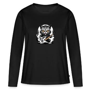 Cat Rocker Cat HardRock Gift - T-shirt manches longues Premium bio Femme - noir - Devant - Julia (174cm)