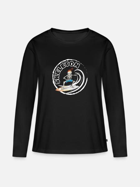 Skeleton Surf - Frauen Premium Bio Langarmshirt - Schwarz