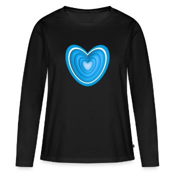 Großes Herz in blau mit Herz in Herz. - Frauen Premium Bio Langarmshirt - Schwarz - Vorne - Julia (174cm)