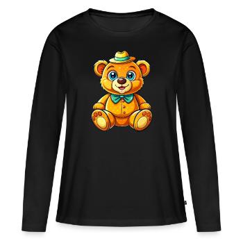 Ours en peluche avec chapeau - T-shirt manches longues Premium bio Femme - noir - Devant - Julia (174cm)