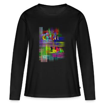 DATA FLOW - Frauen Premium Bio Langarmshirt - Schwarz - Vorne - Julia (174cm)