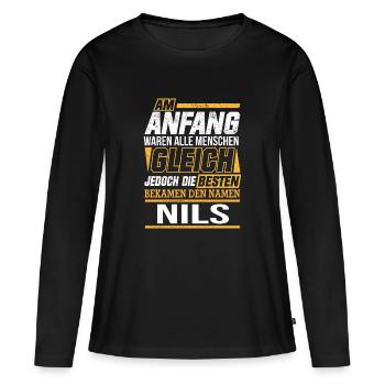 NILS - Die Besten - Frauen Premium Bio Langarmshirt - Schwarz - Vorne - Julia (174cm)