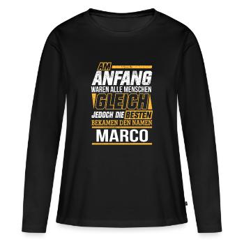 MARCO - Die Besten - Frauen Premium Bio Langarmshirt - Schwarz - Vorne - Julia (174cm)