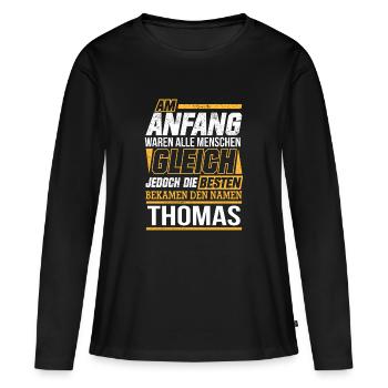 THOMAS - Die Besten - Frauen Premium Bio Langarmshirt - Schwarz - Vorne - Julia (174cm)