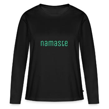 namaste/ Mode - Frauen Premium Bio Langarmshirt - Schwarz - Vorne - Julia (174cm)