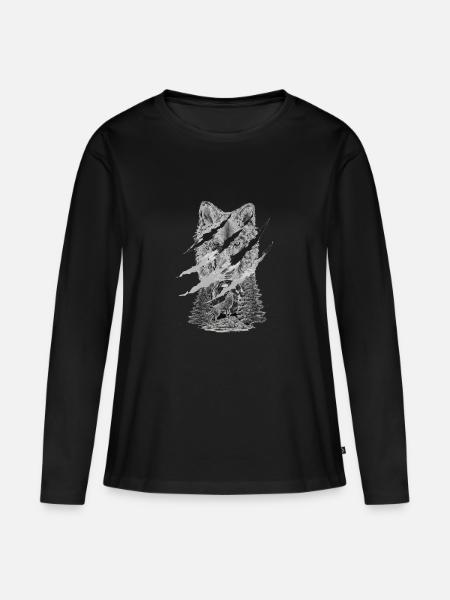 Wolf - Frauen Premium Bio Langarmshirt - Schwarz
