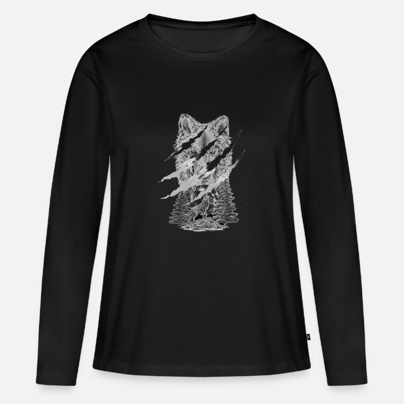 Wolf - Frauen Premium Bio Langarmshirt - Schwarz